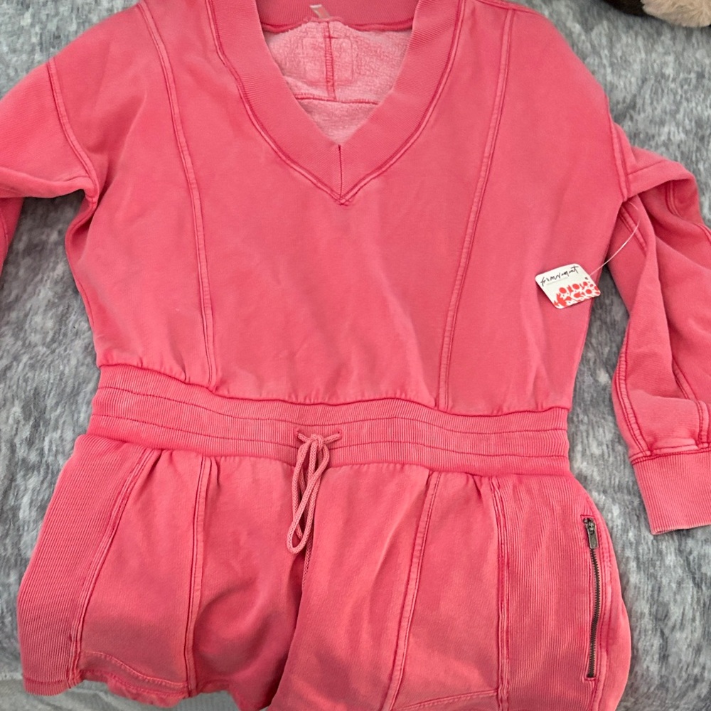 [NWT] FP Movement by Free People Coral Pink V-Neck Shorts Romper